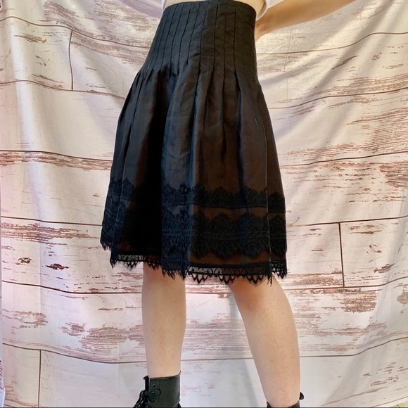 Vintage silk and lace midi skirt size 6 black lined size 6 - Picture 2 of 16
